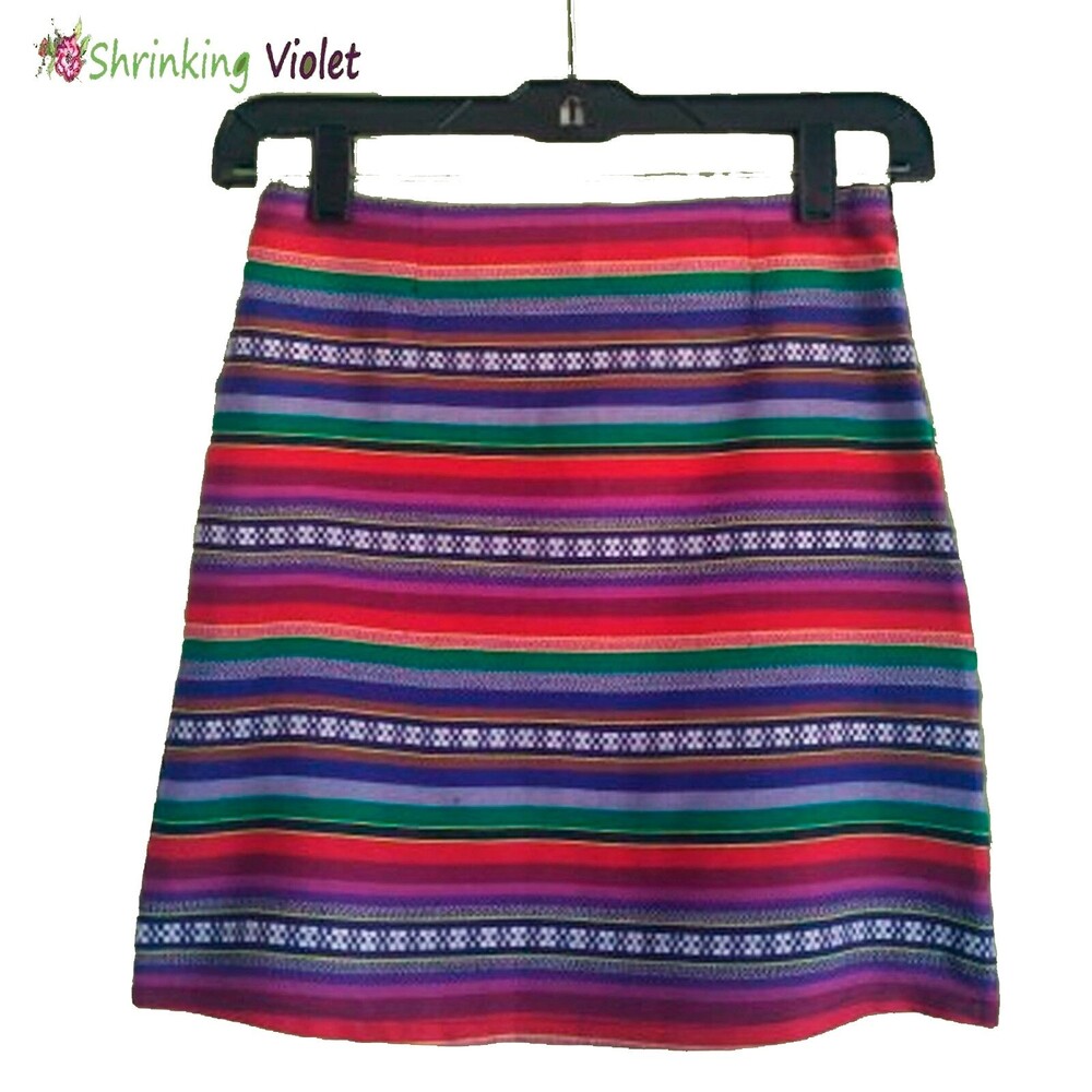 Shrinking Violet NWT Embroidered Tapestry Woven Stripe Mini Skirt XS